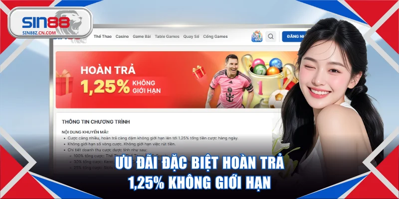 Ưu đãi đặc biệt hoàn trả 1,25% không giới hạn